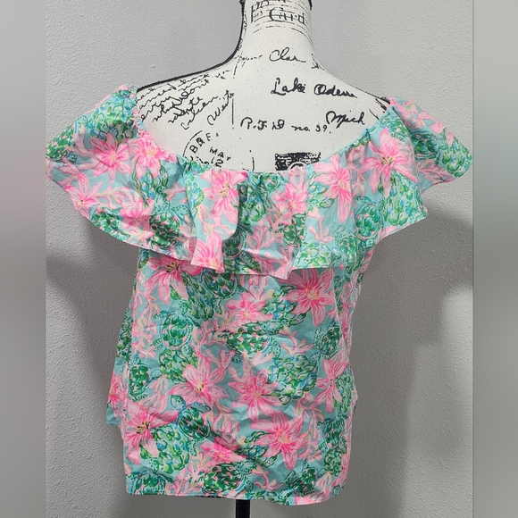 Lilly Pulitzer Surf Blue So Shellegant Zeldie One Shoulder Top Sz Med NWT $108 - Picture 4 of 12